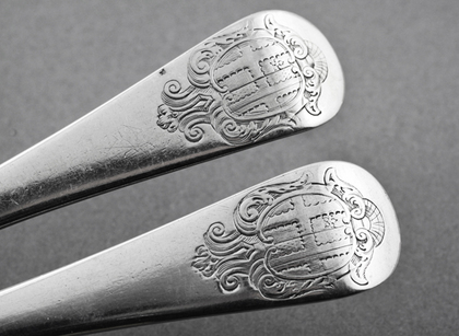 Rat Tail Hanoverian Tablespoons (Pair) - Ridge and Brooke Family Armorial